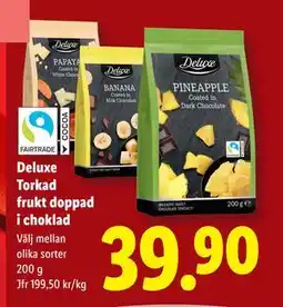 Lidl Deluxe Torkad frukt doppad i choklad, SEK 39.9 erbjuda