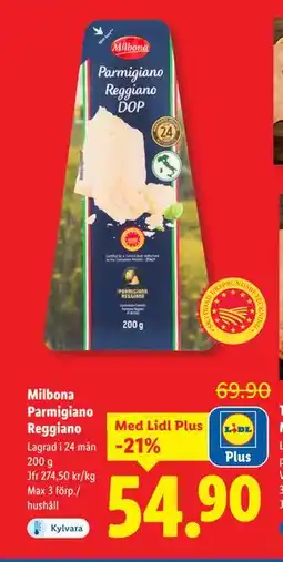 Lidl Milbona Parmigiano Reggiano, Pris i appen erbjuda