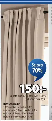 JYSK ROXEN gardin, SEK 150 erbjuda