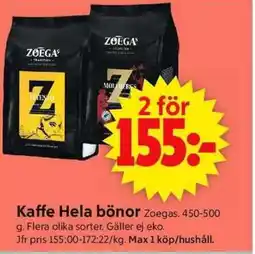 ICA Supermarket ZOEGAS Kaffe Hela bönor erbjuda