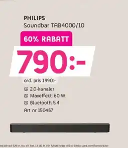 Elon PHILIPS Soundbar TAB4000/10 erbjuda
