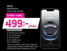 Elon APPLE Mobiltelefon iPhone 16e 128 GB erbjuda
