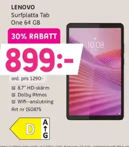 Elon LENOVO Surfplatta Tab One 64 GB erbjuda