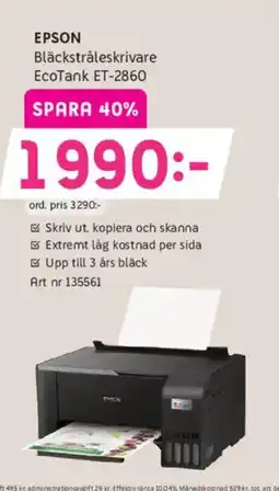 Elon EPSON Bläckstråleskrivare EcoTank ET-2860 erbjuda