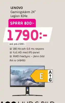Elon LENOVO Gamingskärm 24" Legion R24e erbjuda