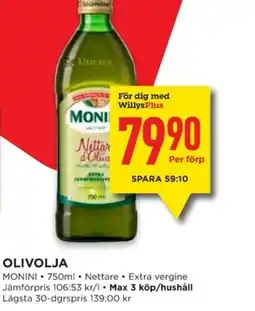 Willys MONINI Olivolja erbjuda