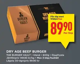 Willys THE BURGER VAULT Dry age beef burger erbjuda