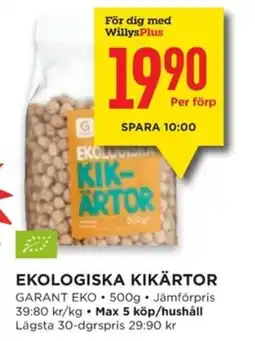Willys GARANT Ekologiska kikärtor erbjuda