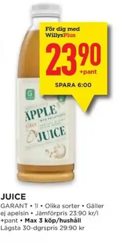 Willys GARANT Juice erbjuda