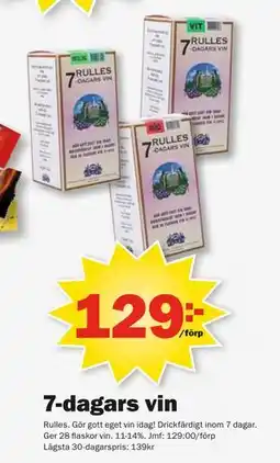 Pekås 7-dagars vin, SEK 129 erbjuda