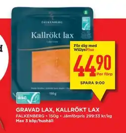 Willys GRAVAD LAX, KALLRÖKT LAX, Medlemspris erbjuda