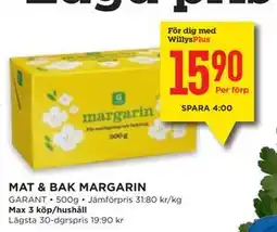 Willys MAT & BAK MARGARIN, Medlemspris erbjuda