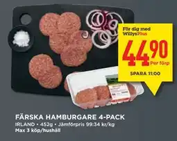Willys FÄRSKA HAMBURGARE 4-PACK, Medlemspris erbjuda