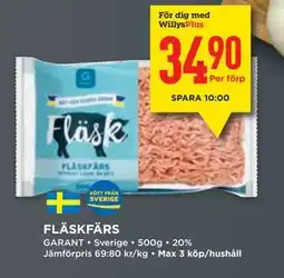 Willys FLÄSKFÄRS, Medlemspris erbjuda