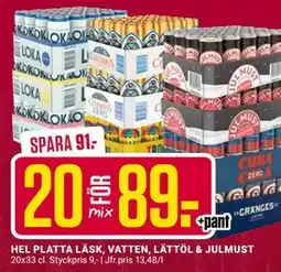 ÖoB HEL PLATTA LÄSK, VATTEN, LÄTTÖL & JULMUST, SEK 89 erbjuda