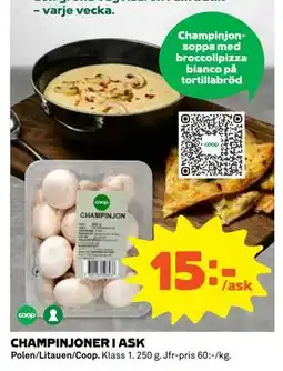 Coop Daglivs CHAMPINJONER I ASK, SEK 15 erbjuda