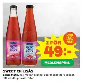 Coop Daglivs SWEET CHILISÅS, Medlemspris erbjuda