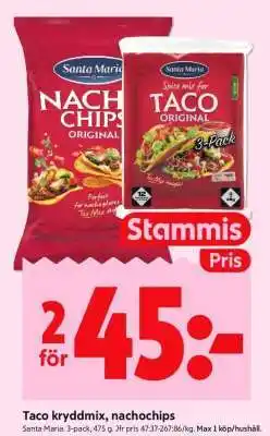 ICA Supermarket Taco kryddmix, nachochips erbjuda