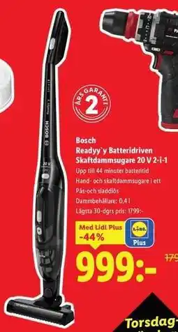 Lidl Bosch Readyy'y Batteridriven Skaftdammsugare 20 V 2-i-1 erbjuda