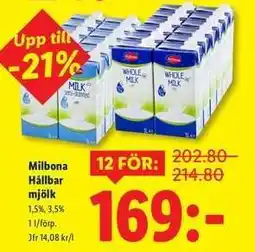 Lidl MILBONA Hållbar mjölk erbjuda