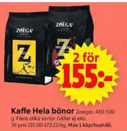 ICA Supermarket Kaffe Hela bönor Zoegas erbjuda