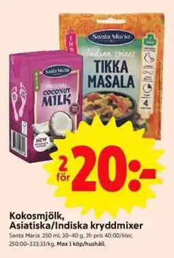 ICA Supermarket Kokosmjölk, Asiatisk/Indiska kryddmixer erbjuda
