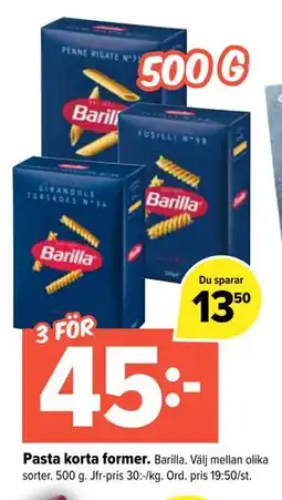 Coop Extra Pasta korta former, SEK 45 erbjuda