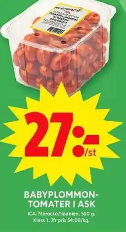 ICA Maxi Babyplommon- tomater i ask erbjuda