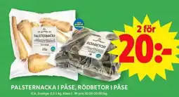 ICA Maxi Palsternacka i påse, rödbetor i påse erbjuda