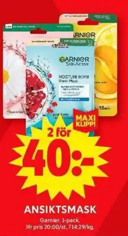 ICA Maxi GARNIER Ansiktsmask erbjuda