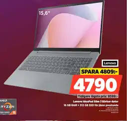 Power Lenovo IdeaPad Slim 3 Bärbar dator 82XQ00T7MX erbjuda
