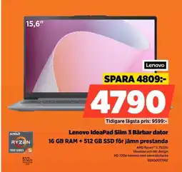 Power Lenovo IdeaPad Slim 3 Bärbar dator 82XQ00T7MX erbjuda