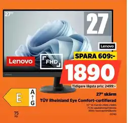 Power Lenovo 27" skärm D2745 erbjuda