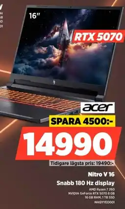 Power ACER Nitro V 16 Snabb 180 Hz display NHQYYED001 erbjuda