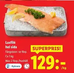 Lidl Laxfilé hel sida, SEK 129 erbjuda