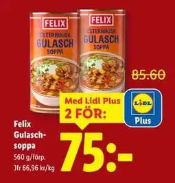 Lidl Felix Gulaschsoppa, Pris i appen erbjuda