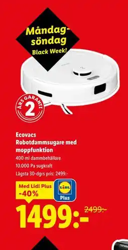Lidl Ecovacs Robotdammsugare med moppfunktion, Pris i appen erbjuda