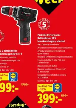 Lidl Parkside Performance Batteridriven 12 V borrskruvdragare, startset, Pris i appen erbjuda