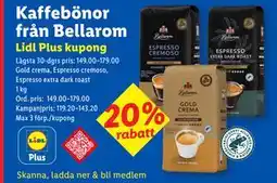 Lidl Kaffebönor från Bellarom, Pris i appen erbjuda