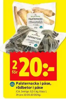 ICA Kvantum Palsternacka i påse, rödbetor i påse erbjuda