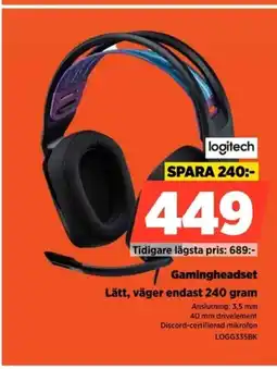 Power Logitech gamingheadset lätt, väger endast 240 gram erbjuda