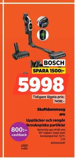 Power Bosch skaftdammsug are upptäcker och rengör ikroskopiska partiklar erbjuda