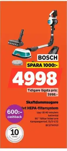 Power BOSCH Skaftdammsugare ivt HEPA-filtersystem erbjuda