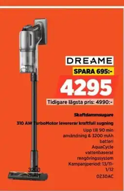 Power DREAME Skaftdammsugare 310 AW TurboMotor levererar kraftfull sugning erbjuda