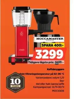 Power MOCCAMASTER Kaffebryggare rfekt filtreringstemperatur på 92-96 °C erbjuda