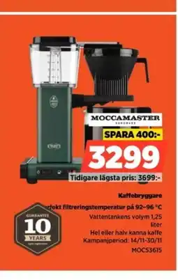 Power Moccamaster Kaffebryggare rfekt filtreringstemperatur på 92-96 °C erbjuda