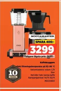 Power Moccamaster kaffebryggare rfekt filtreringstemperatur på 92-96 °c erbjuda