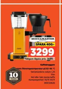 Power Moccamaster kaffebryggare rfekt filtreringstemperatur på 92-96 °c erbjuda