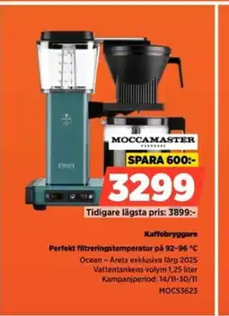 Power MOCCAMASTER Kaffebryggare Perfekt filtreringstemperatur på 92-96 °C erbjuda