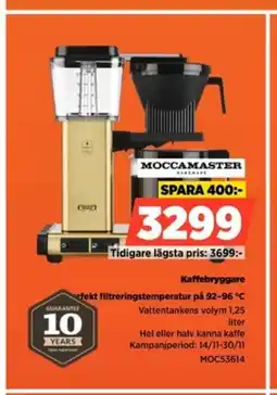 Power Moccamaster kaffebryggare rfekt filtreringstemperatur på 92-96 °c erbjuda